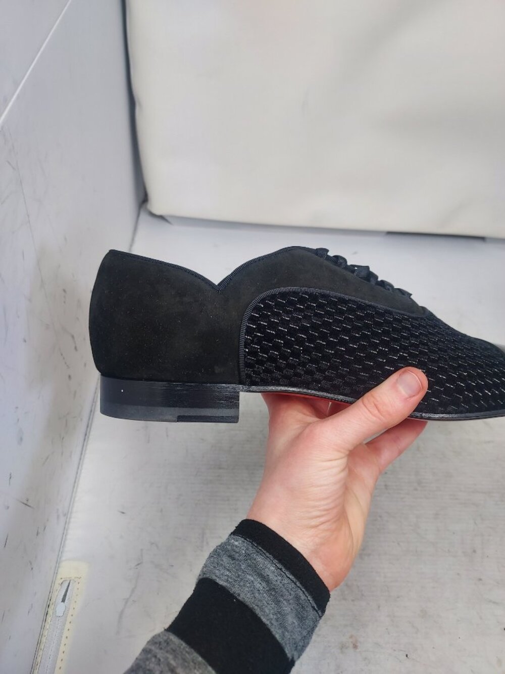 Christian Louboutin MENS Greggy Chick Flat Black Velvet Shoe - Picture 3 of 11